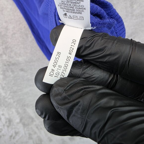 Express Shirt Womens Large Blue Ribbed Short Sleeve Puff Shoulder Stretch Rayon - Picture 10 of 11